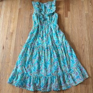 J Crew Rufffled Neck Floral Cotton midi sundress size 4